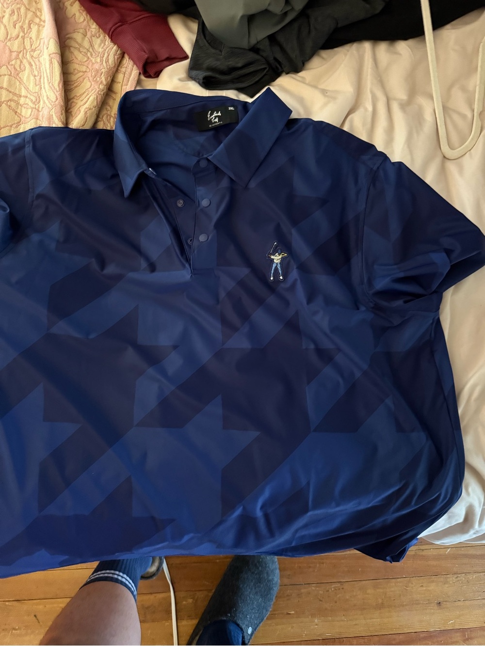 East side golf Men's Navy Geometric Polo Shirt with Embroidered Golfer